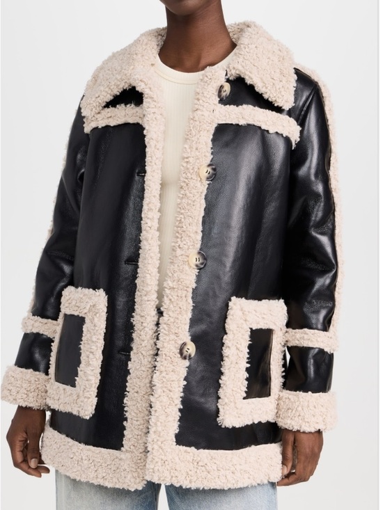 7 For All Mankind Jackets & Blazers - 7 For All Mankind Faux Shearling Black Cream Faux Leather Longline Jacket NEW